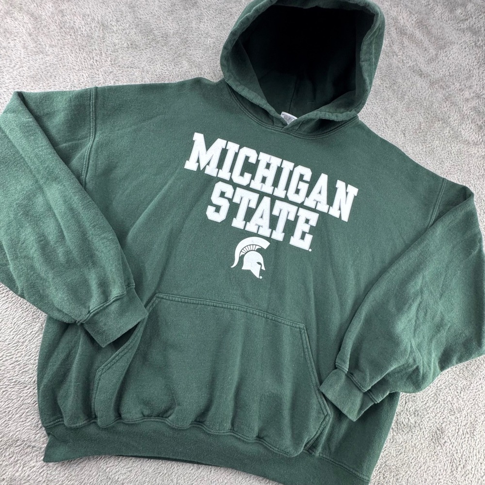 Gildan‎ Michigan State Hoodie Mens XL Green EUC Spartans Pullover Sweatshirt